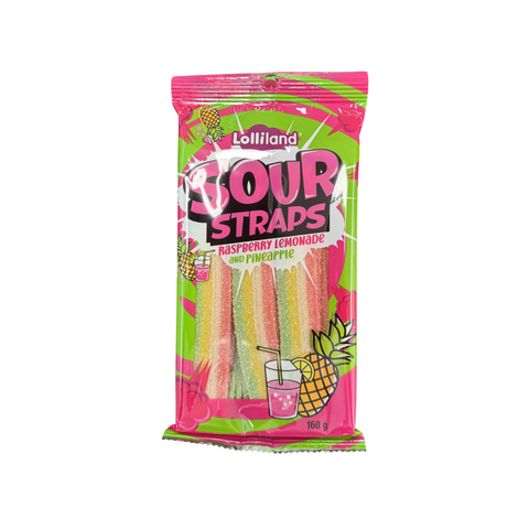 Lolliland Sour Straps Raspberry Lemon Pine 160g - Candy Atlas